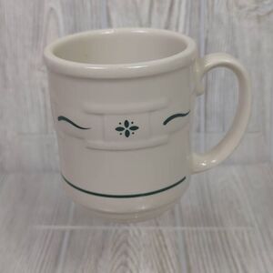 Longaberger Pottery Retired Dark Green White Woven Traditions Coffee Mug Cup